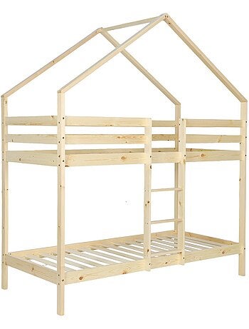 Lit enfant superposé cabane 90 x 190 cm pin naturel roya