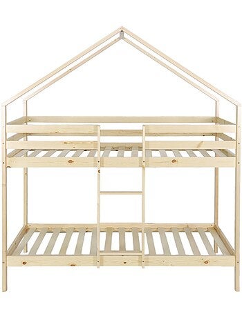 Lit enfant superposé cabane 90 x 190 cm pin naturel roya