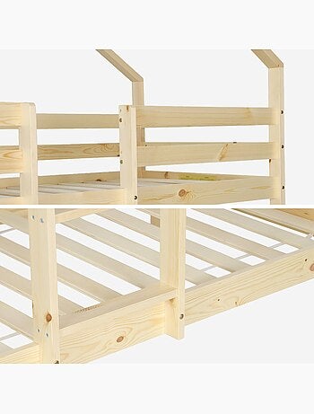 Lit enfant superposé cabane 90 x 190 cm pin naturel roya