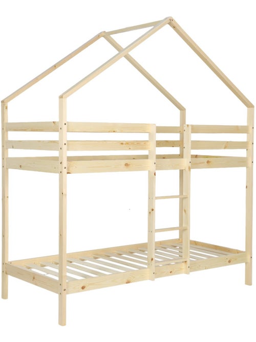 Lit enfant superposé cabane 90 x 190 cm pin naturel roya - Kiabi Lit enfant superposé cabane 90 x 190 cm pin naturel roya - Kiabi