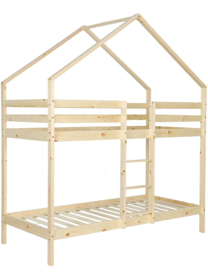 Lit enfant superposé cabane 90 x 190 cm pin naturel roya Beige naturel - Kiabi