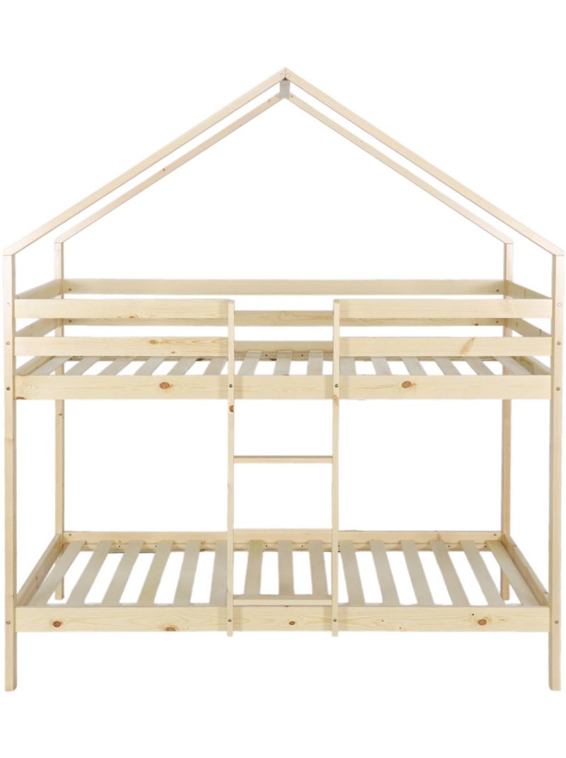 Lit enfant superposé cabane 90 x 190 cm pin naturel roya Beige naturel - Kiabi