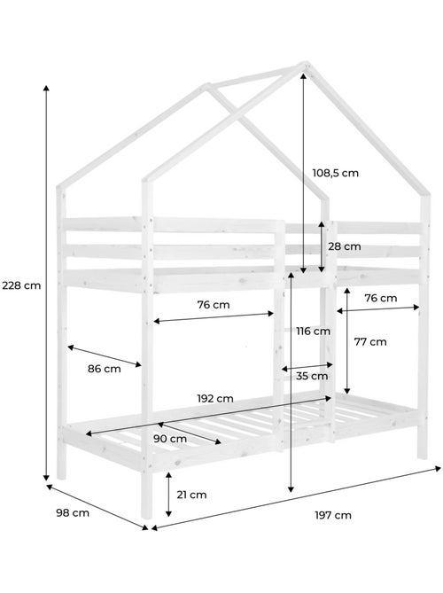 Lit enfant superposé cabane 90 x 190 cm pin naturel roya - Kiabi Lit enfant superposé cabane 90 x 190 cm pin naturel roya - Kiabi