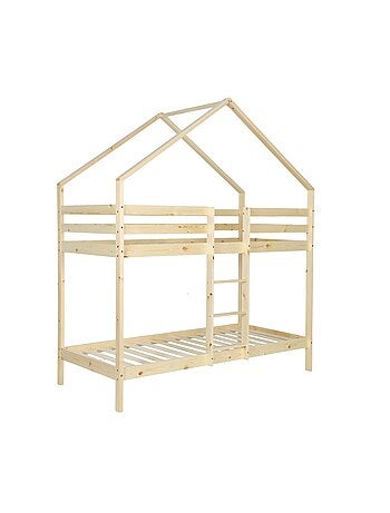 Lit enfant superposé cabane 90 x 190 cm pin naturel Roya