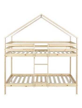 Lit enfant superposé cabane 90 x 190 cm pin naturel Roya