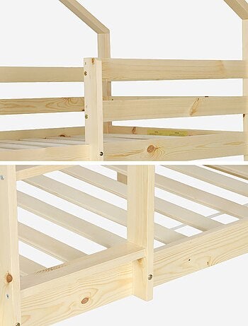Lit enfant superposé cabane 90 x 190 cm pin naturel Roya