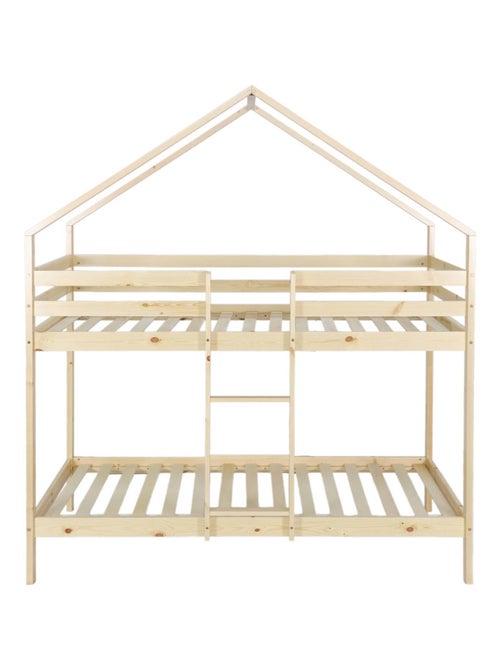 Lit enfant superposé cabane 90 x 190 cm pin naturel Roya - Kiabi