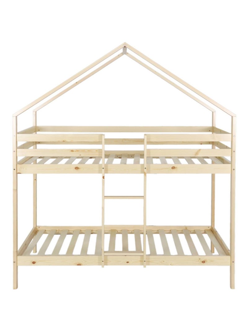 Lit enfant superposé cabane 90 x 190 cm pin naturel Roya Marron - Kiabi