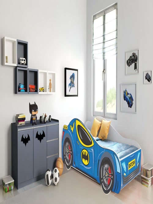 Lit Enfant Voiture De Batman Batcar Bleu Avec Et Sommier Inclus - Kiabi