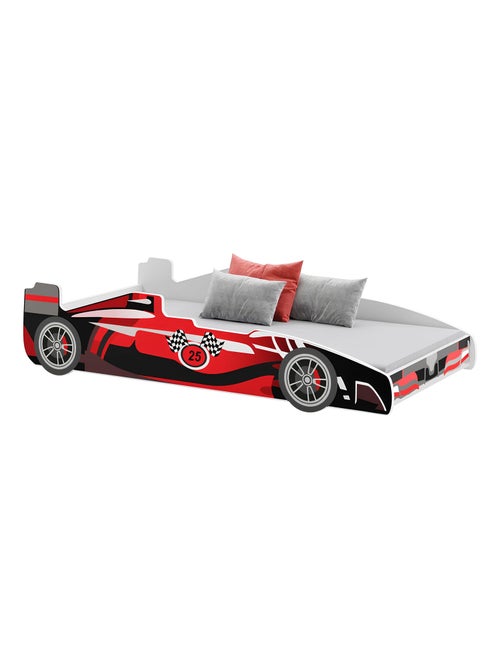 Lit enfant voiture formula 1 rouge et noir avec matelas et sommier inclus - Kiabi