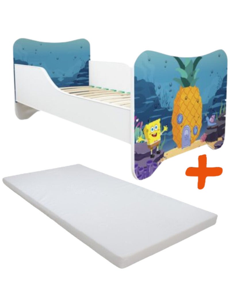 Lit et Matelas - Lit Enfant Bob l'Eponge - Happy Kitty - 140 x 70 cm Multicolore - Kiabi