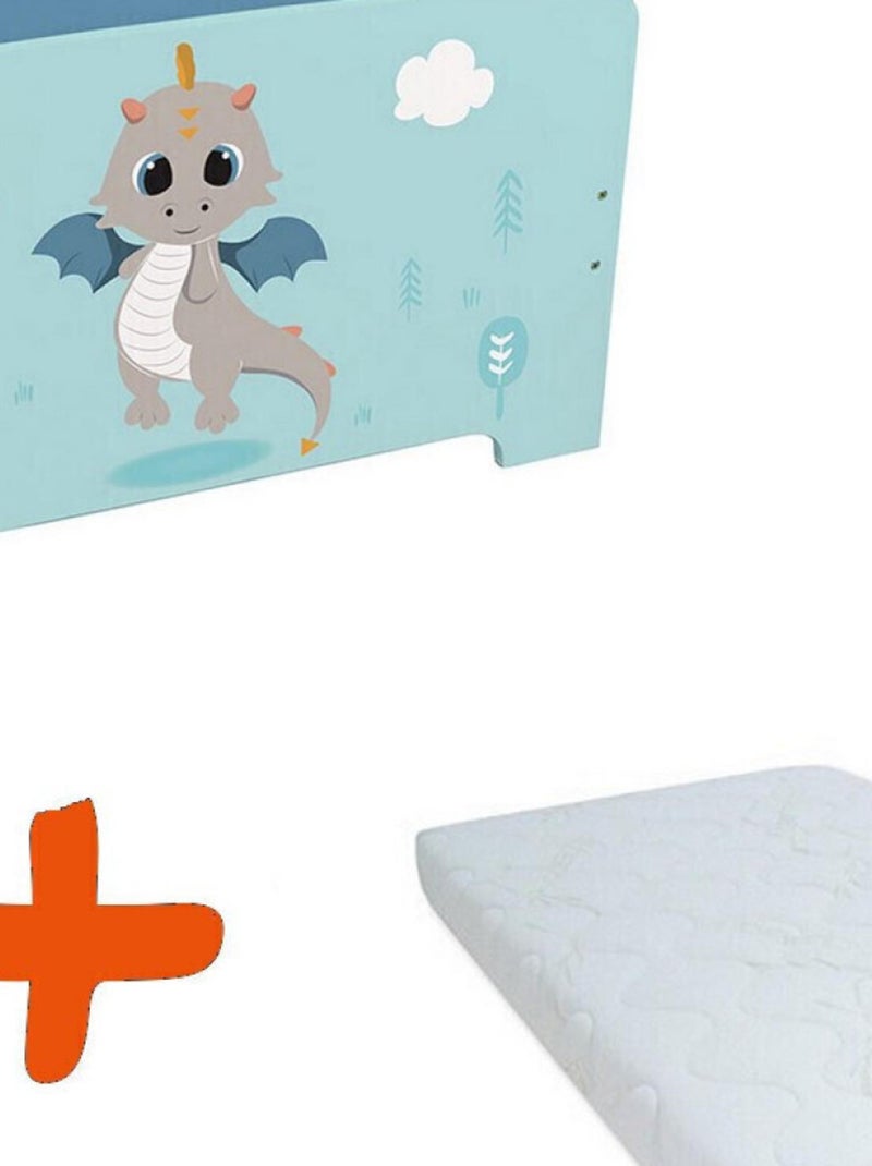 Lit et Matelas - Lit Enfant Léon le Dragon - 140 x 70 cm Bleu - Kiabi