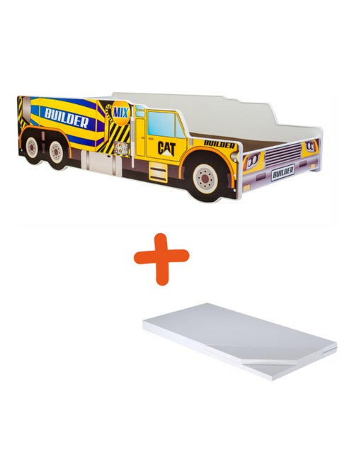 Lit et Matelas Camion Bétonnière Jaune - 140 x 70 cm - Kiabi