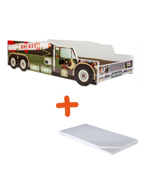 Lit et Matelas Camion militaire avec fusée - 140 x 70 cm - Kiabi