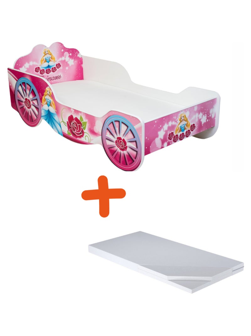 Lit et Matelas carrosse  et Princesse Roses rouges - 140 x 70 cm Rose - Kiabi