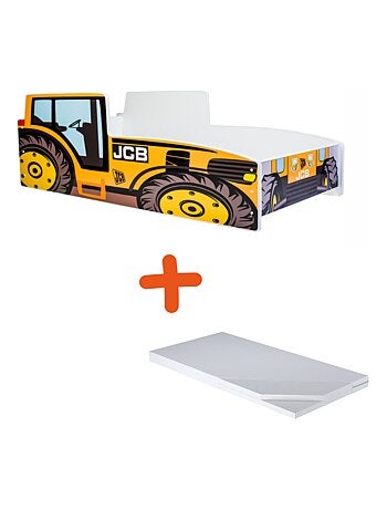 Lit et matelas tracteur jaune jcb - 140 x 70 cm