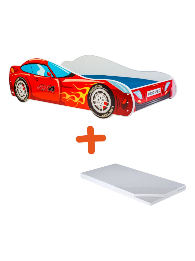 Lit et Matelas Voiture de course rouge - 140 x 70 cm Rouge - Kiabi