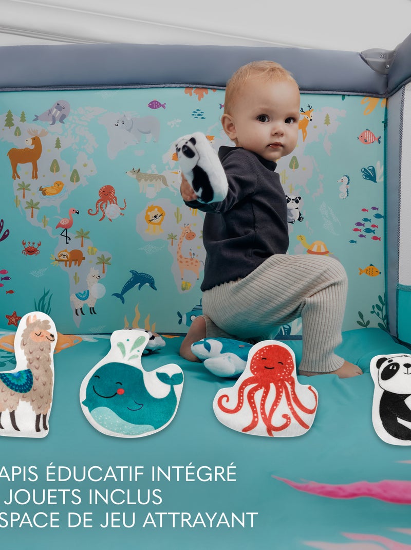 Lit et Parc bébé pliable LIONELO Mille - Roues - Entrée latérale - Matelas Gris Vert - Kiabi