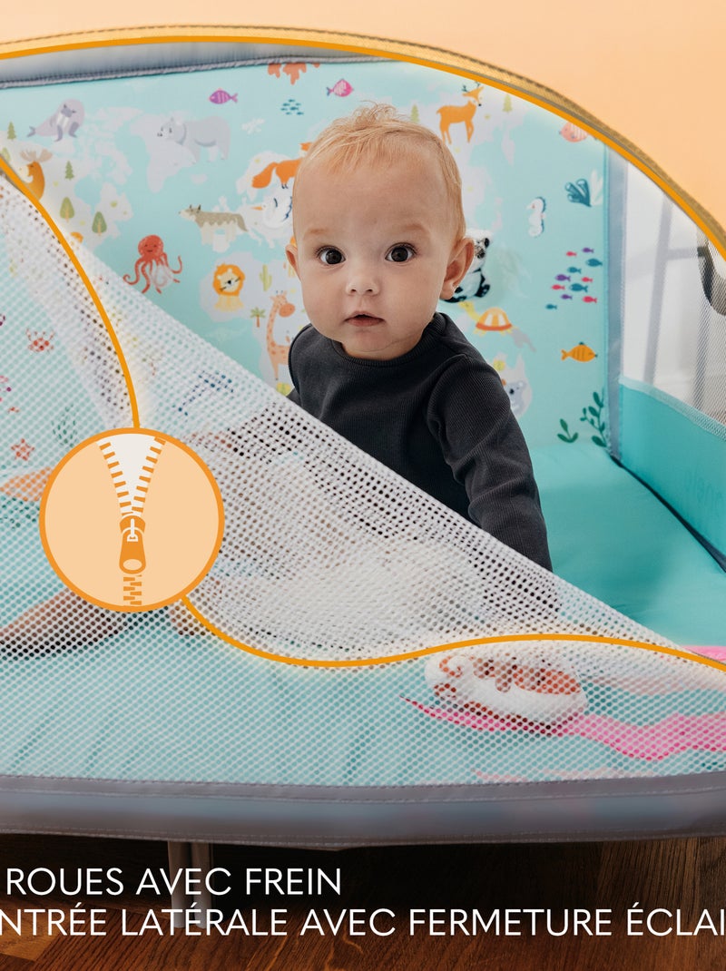 Lit et Parc bébé pliable LIONELO Mille - Roues - Entrée latérale - Matelas Gris Vert - Kiabi