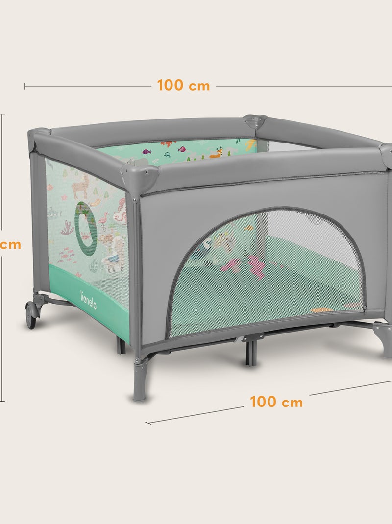 Lit et Parc bébé pliable LIONELO Mille - Roues - Entrée latérale - Matelas Gris Vert - Kiabi