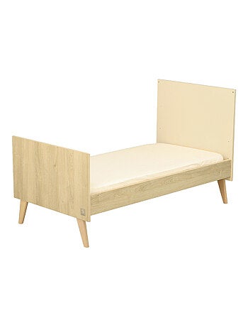 Lit évolutif - Little Big Bed sur pieds en bois avec têtes panneaux imitation bois - SAUTHON
