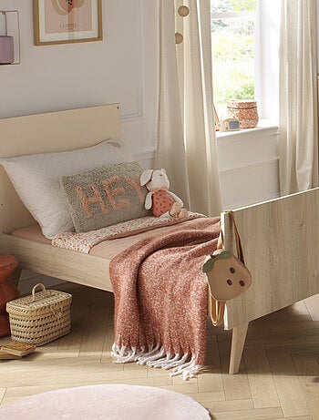 Lit évolutif - Little Big Bed sur pieds en bois avec têtes panneaux imitation bois - SAUTHON