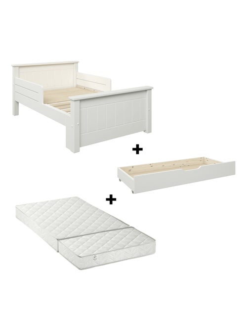 Lit évolutif avec tiroir et matelas pin massif ARTHUR - Kiabi