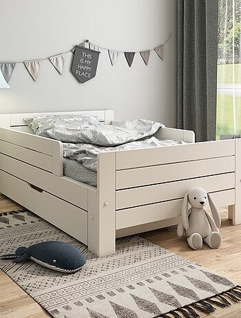 Lit évolutif avec tiroir et matelas pin massif naturel EDOUARD