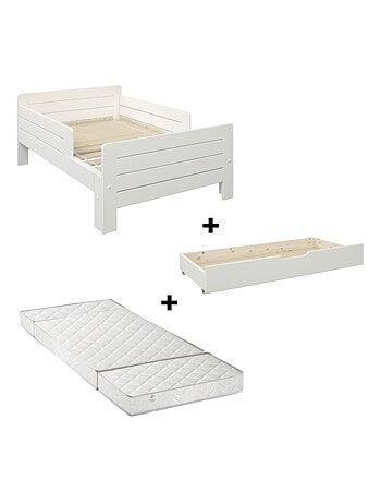 Lit évolutif avec tiroir et matelas pin massif naturel EDOUARD