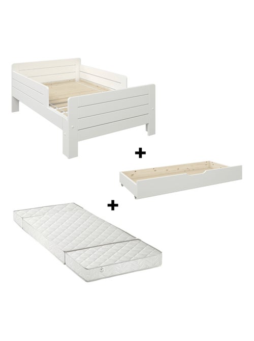 Lit évolutif avec tiroir et matelas pin massif EDOUARD - Kiabi