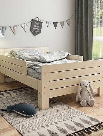 Lit évolutif avec tiroir et matelas pin massif naturel EDOUARD