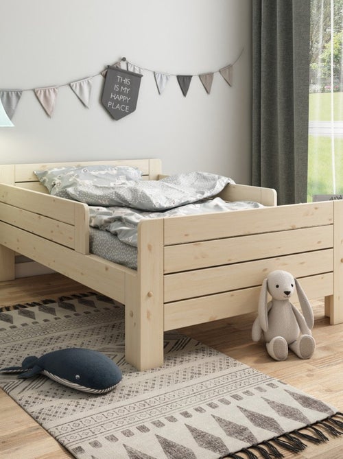 Lit évolutif avec tiroir et matelas pin massif naturel  EDOUARD - Kiabi