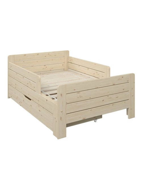 Lit évolutif avec tiroir et matelas pin massif naturel  EDOUARD - Kiabi