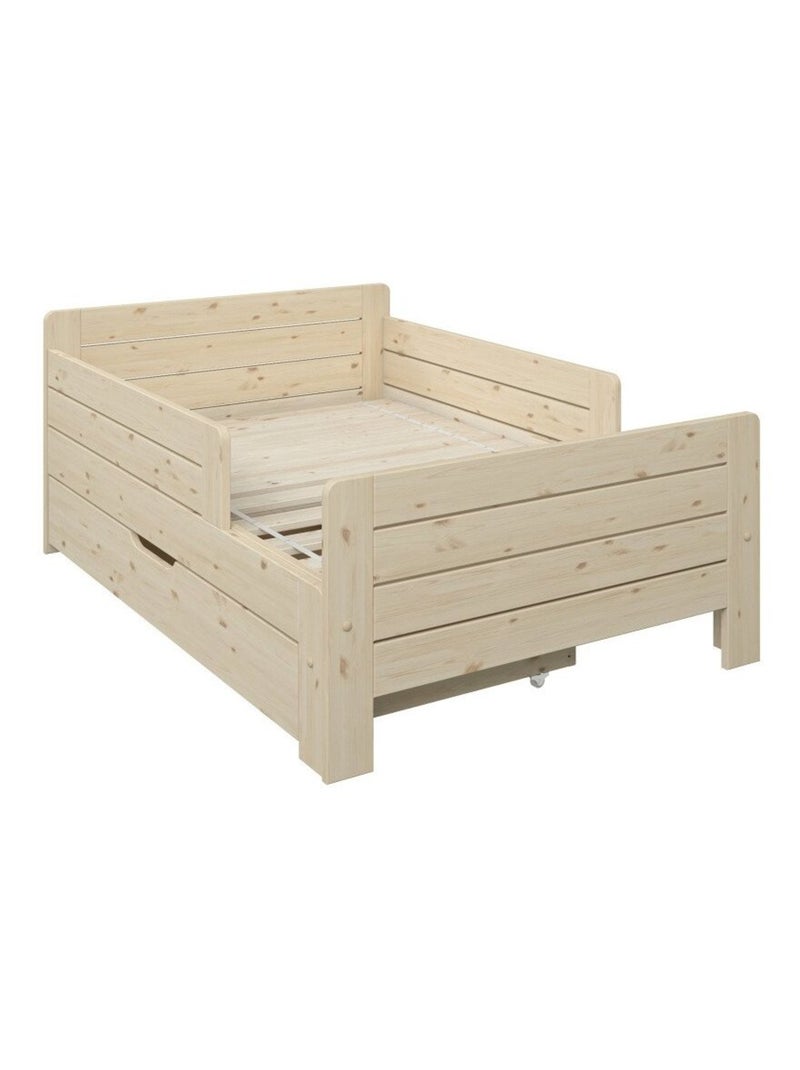 Lit évolutif avec tiroir et matelas pin massif naturel  EDOUARD Bois naturel - Kiabi