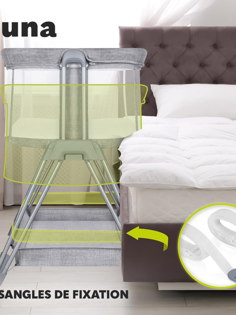 Lit évolutif cododo LIONELO Luna - 0-9 kg - Matelas inclus - Hauteur et inclinaison réglables Gris - Kiabi