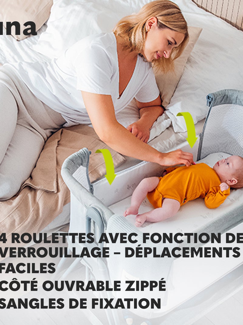 Lit évolutif cododo LIONELO Luna - 0-9 kg - Matelas inclus - Hauteur et inclinaison réglables Gris - Kiabi