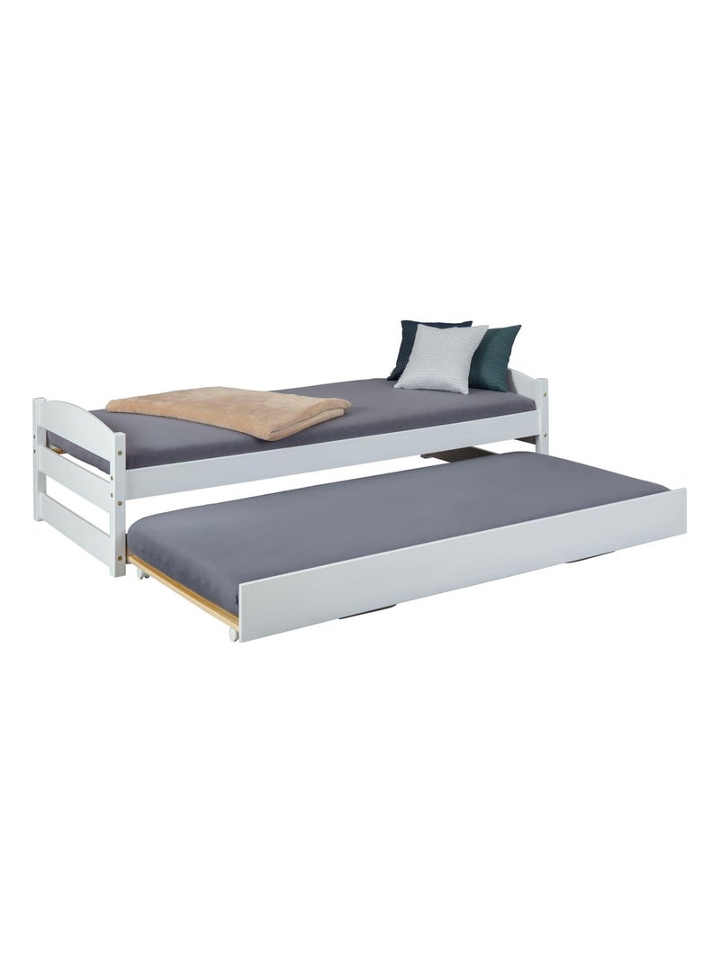 Lit gigogne bois massif, réglable en hauteur Blanc - Kiabi