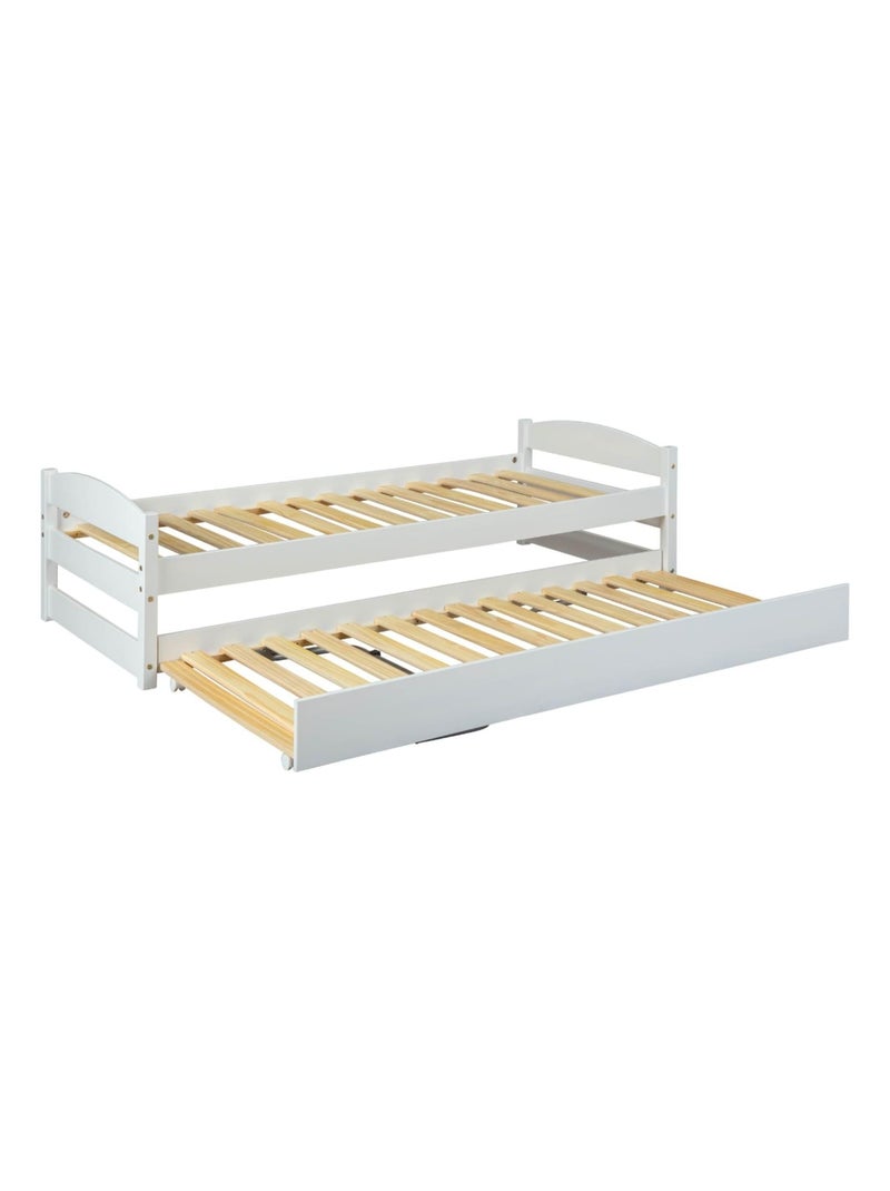 Lit gigogne bois massif, réglable en hauteur Blanc - Kiabi