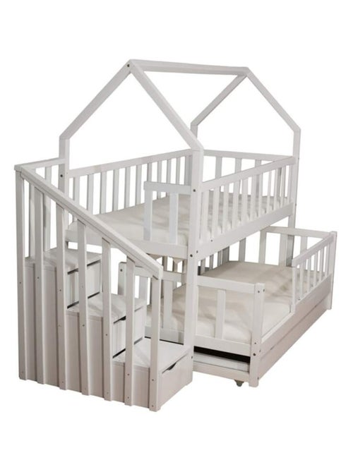 Lit Gigogne cabane 2 enfants 80x180cm - Kiabi