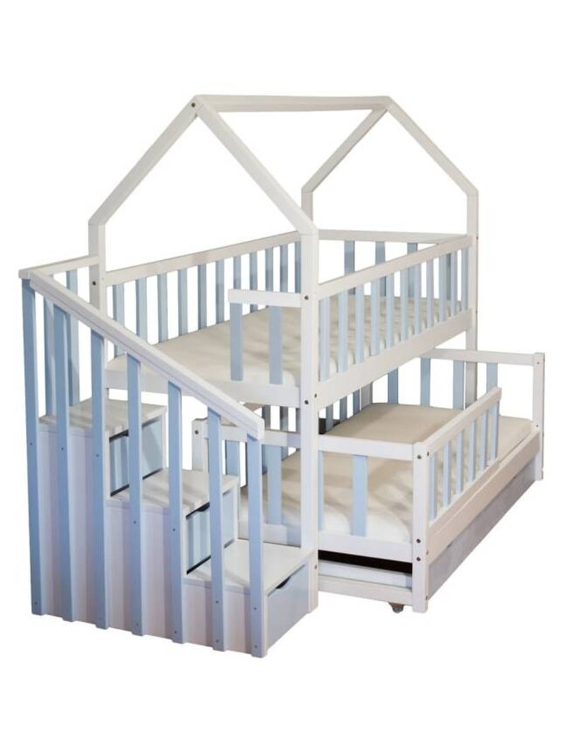Lit Gigogne cabane 2 enfants 80x180cm Bleu - Kiabi