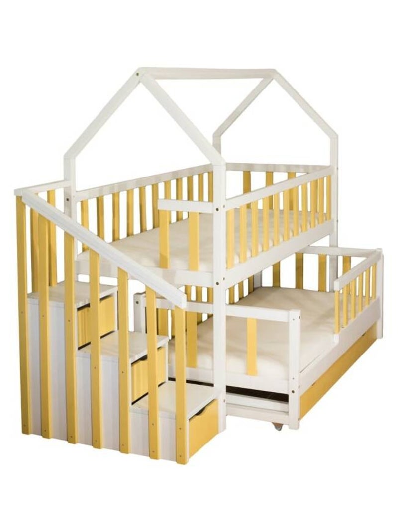 Lit Gigogne cabane 2 enfants 80x180cm Jaune - Kiabi