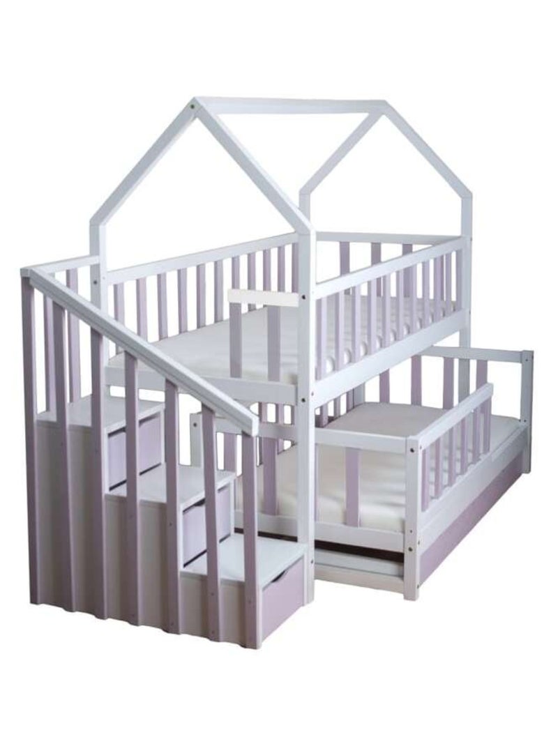 Lit Gigogne cabane 2 enfants 80x180cm Mauve lilas - Kiabi