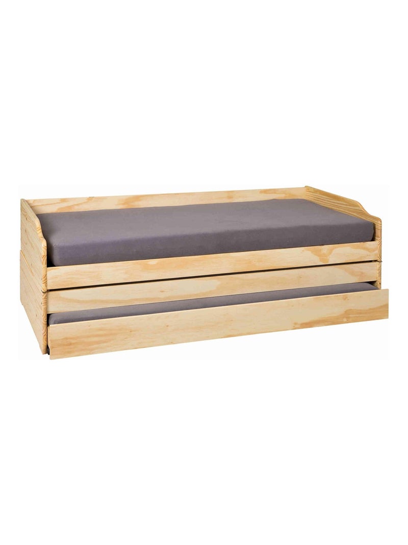 Lit gigogne en pin massif, 3 couchages Marron clair - Kiabi