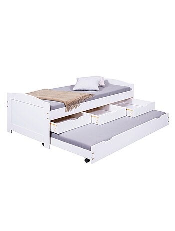 Lit gigogne en pin massif, 3 tiroirs