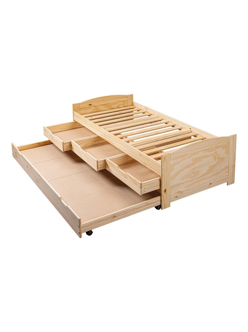 Lit gigogne en pin massif, 3 tiroirs Marron clair - Kiabi