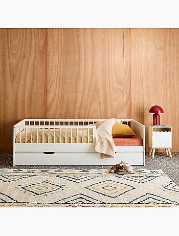Lit gigogne enfant 90 x 190 cm pin naturel avec sommier à lattes et tiroir elio