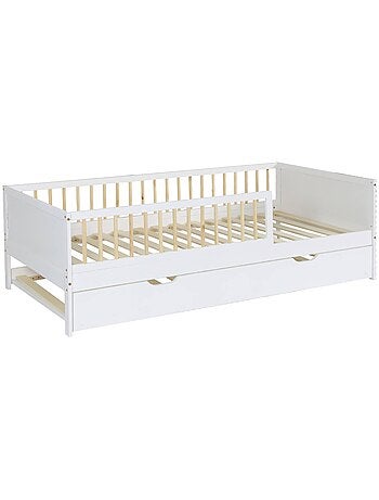 Lit gigogne enfant 90 x 190 cm pin naturel avec sommier à lattes et tiroir elio