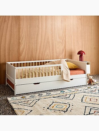 Lit gigogne enfant 90 x 190 cm pin naturel avec sommier à lattes et tiroir elio
