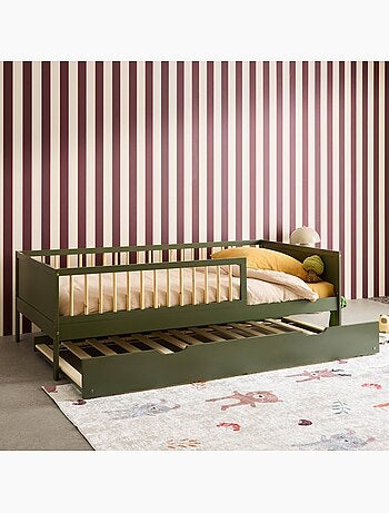 Lit gigogne enfant 90 x 190 cm pin naturel avec sommier à lattes et tiroir Elio
