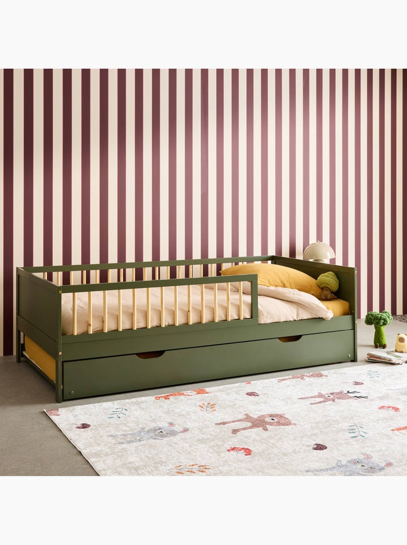 Lit gigogne enfant 90 x 190 cm pin naturel  avec sommier à lattes et tiroir elio Vert - Kiabi